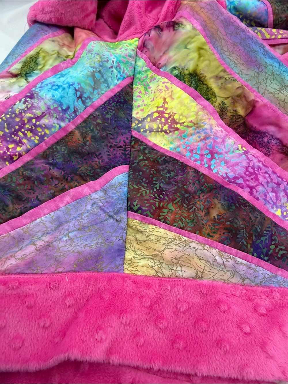 One-of-a-Kind Womens Vibrant Pink Patchwork Quilted Open Front Jacket, est sz XL - Picture 9 of 15